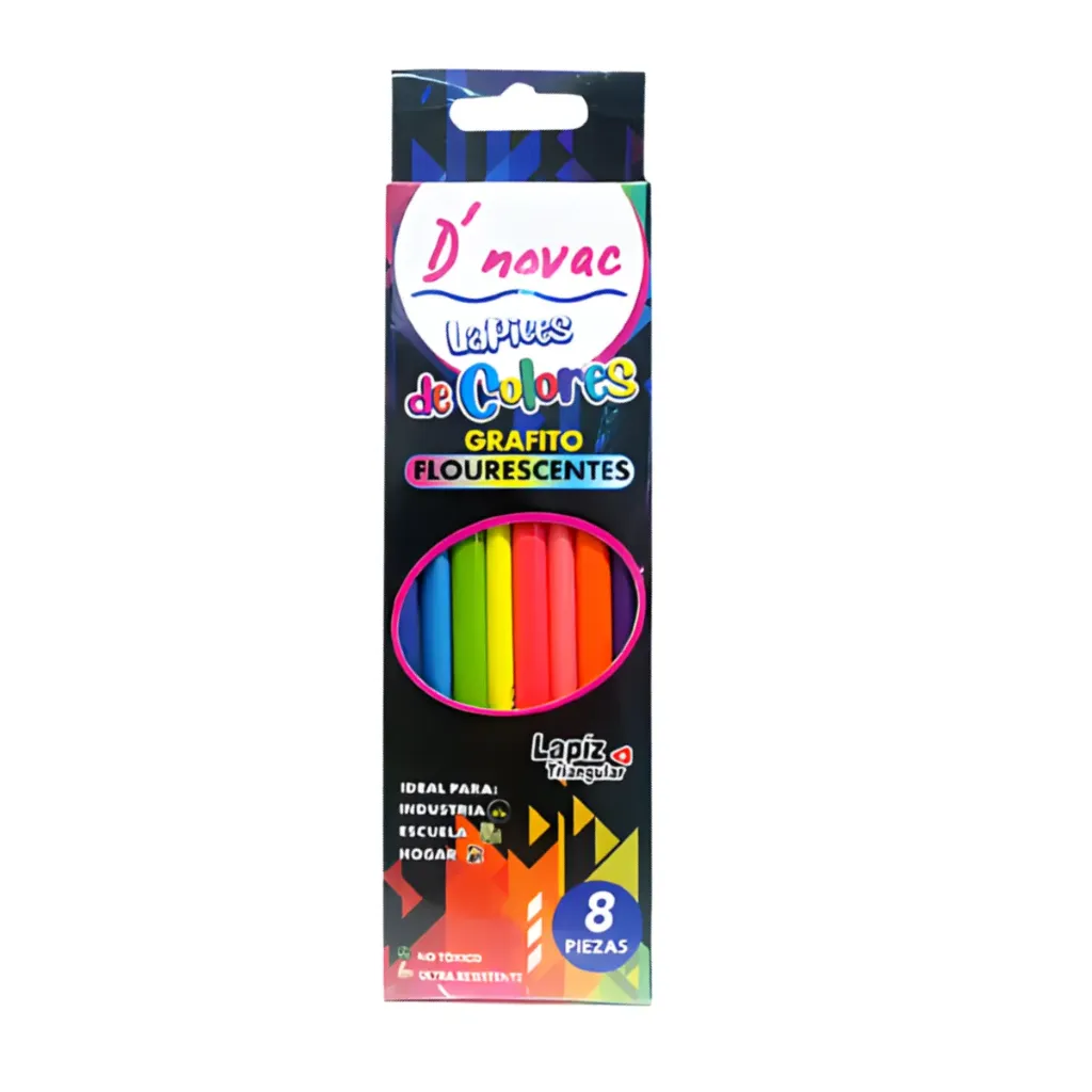 [ES-LAP03Z-1] LAPICES DE COLORES FLOURESCENTES DNOVAC C/8  PZ