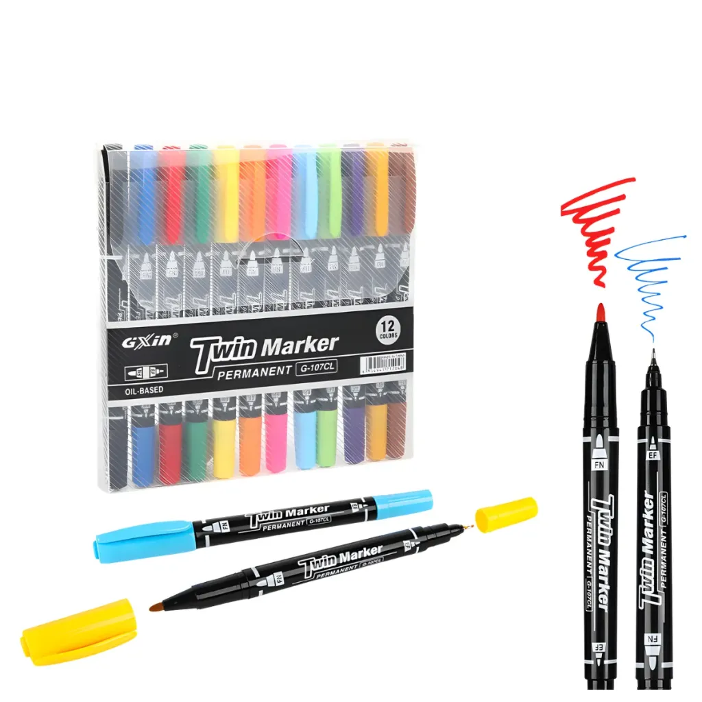 MARCADOR PERMANT 2 PUNTAS DELGADO 107CL C/12